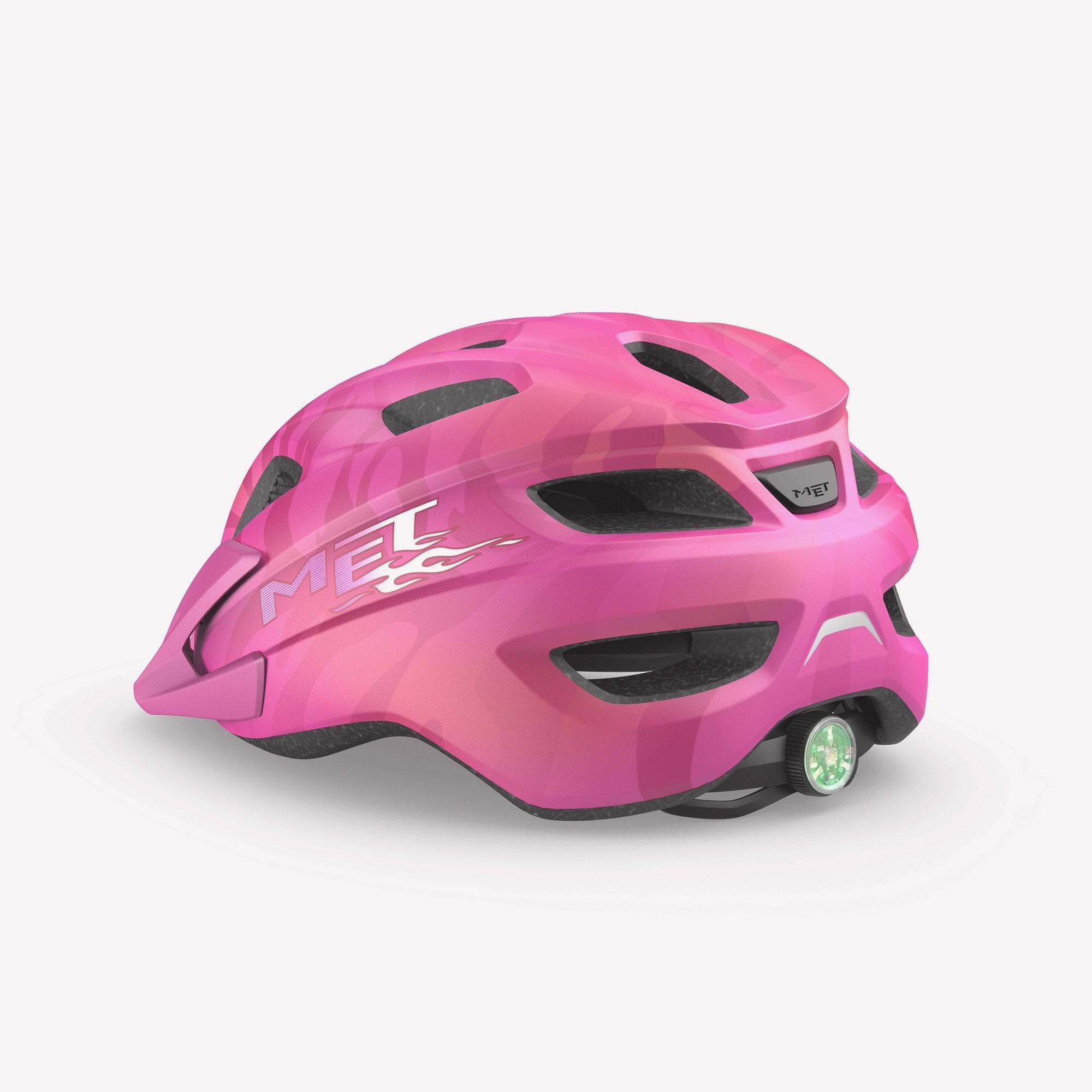 Children's MET Crackerjack kids helmet with integrated LED light and safety features, designed for secure riding and active safety.