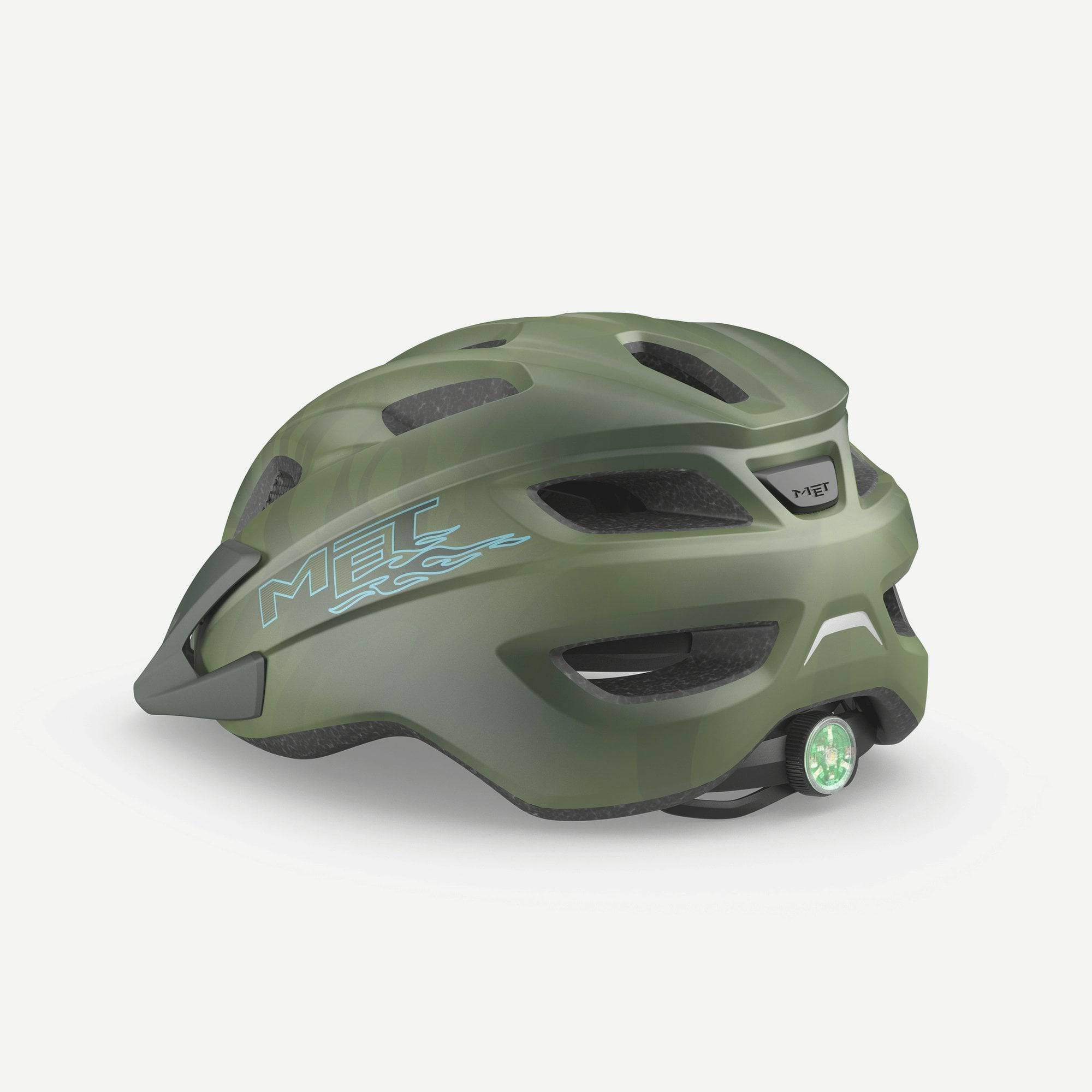 MET Crackerjack Kids helmet with integrated LED light, showcasing safety features and adjustable straps for children’s cycling safety.
