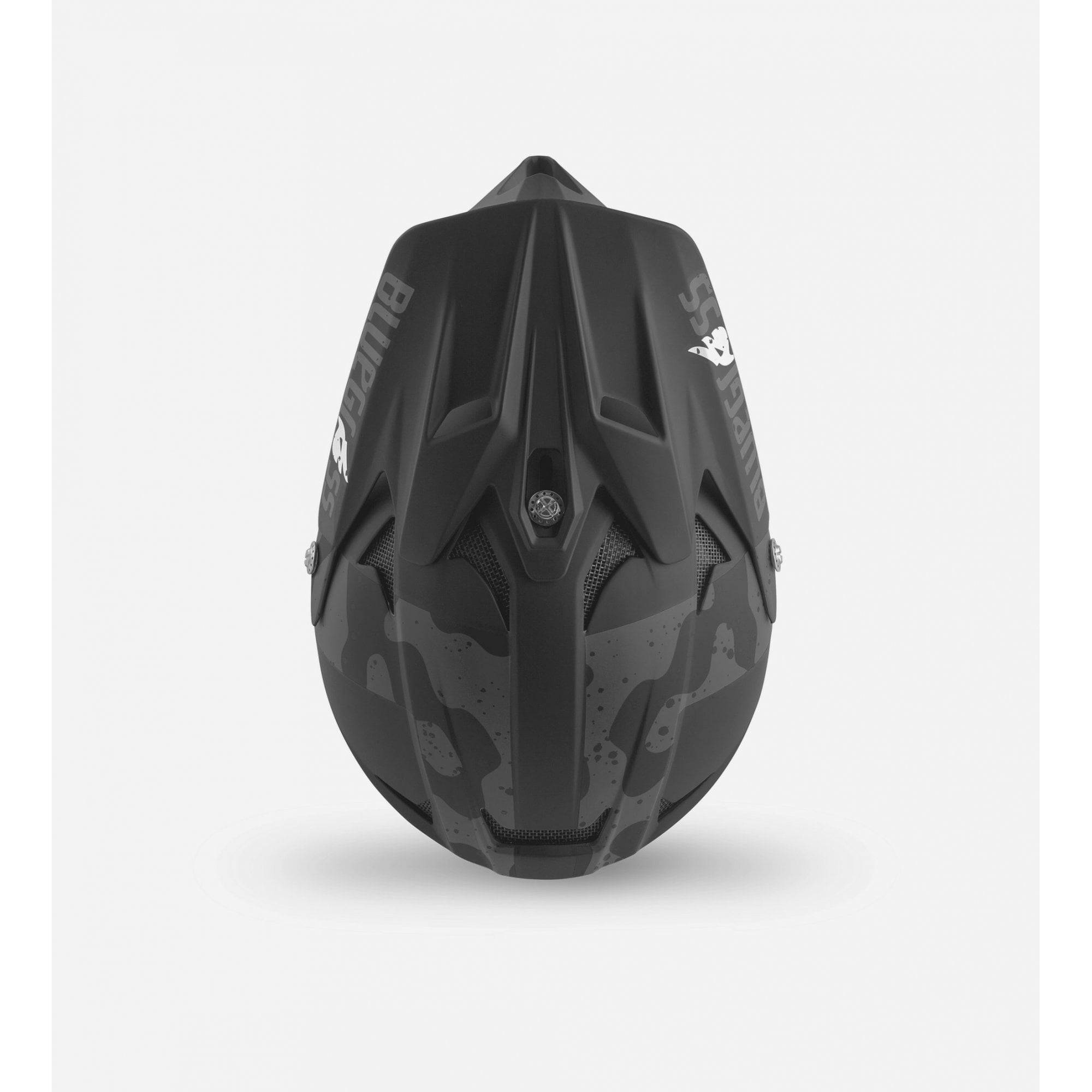 Bluegrass Intox full-face downhill and BMX helmet with ASTM-certified chin guard, blue color and secure fit.