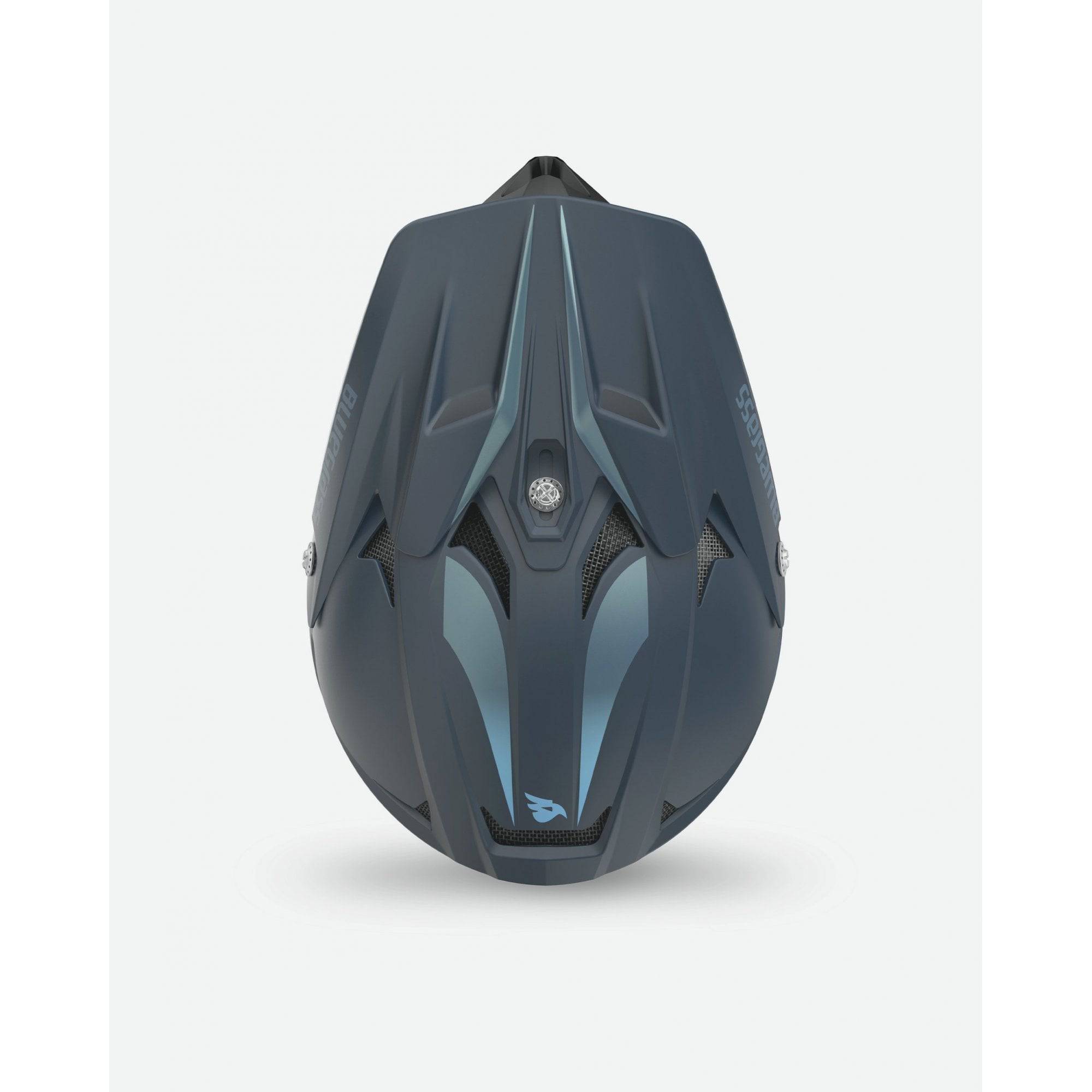 Bluegrass Intox full-face helmet with ASTM-certified chin guard, designed for downhill and BMX riding, in blue color.
