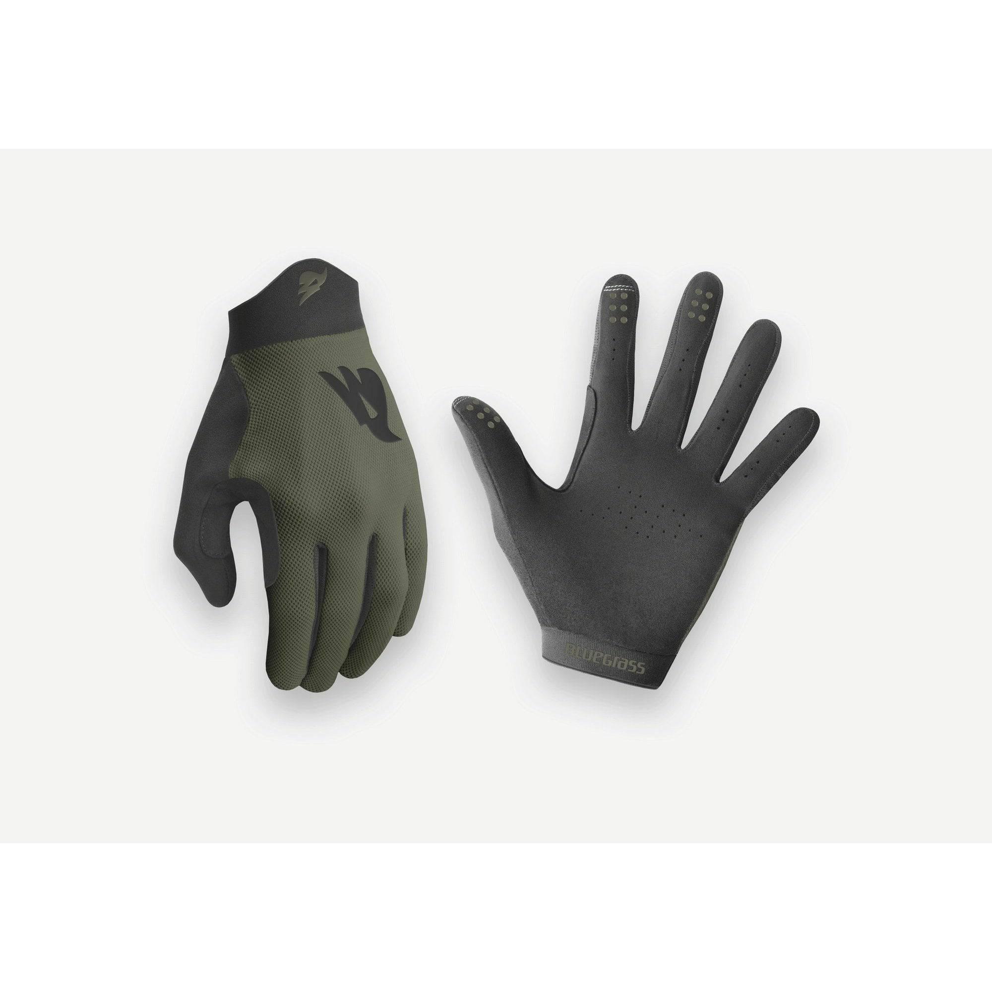 Bluegrass Union mountain bike gloves in blue with touchscreen fingertips and enhanced grip, designed for cycling comfort and control