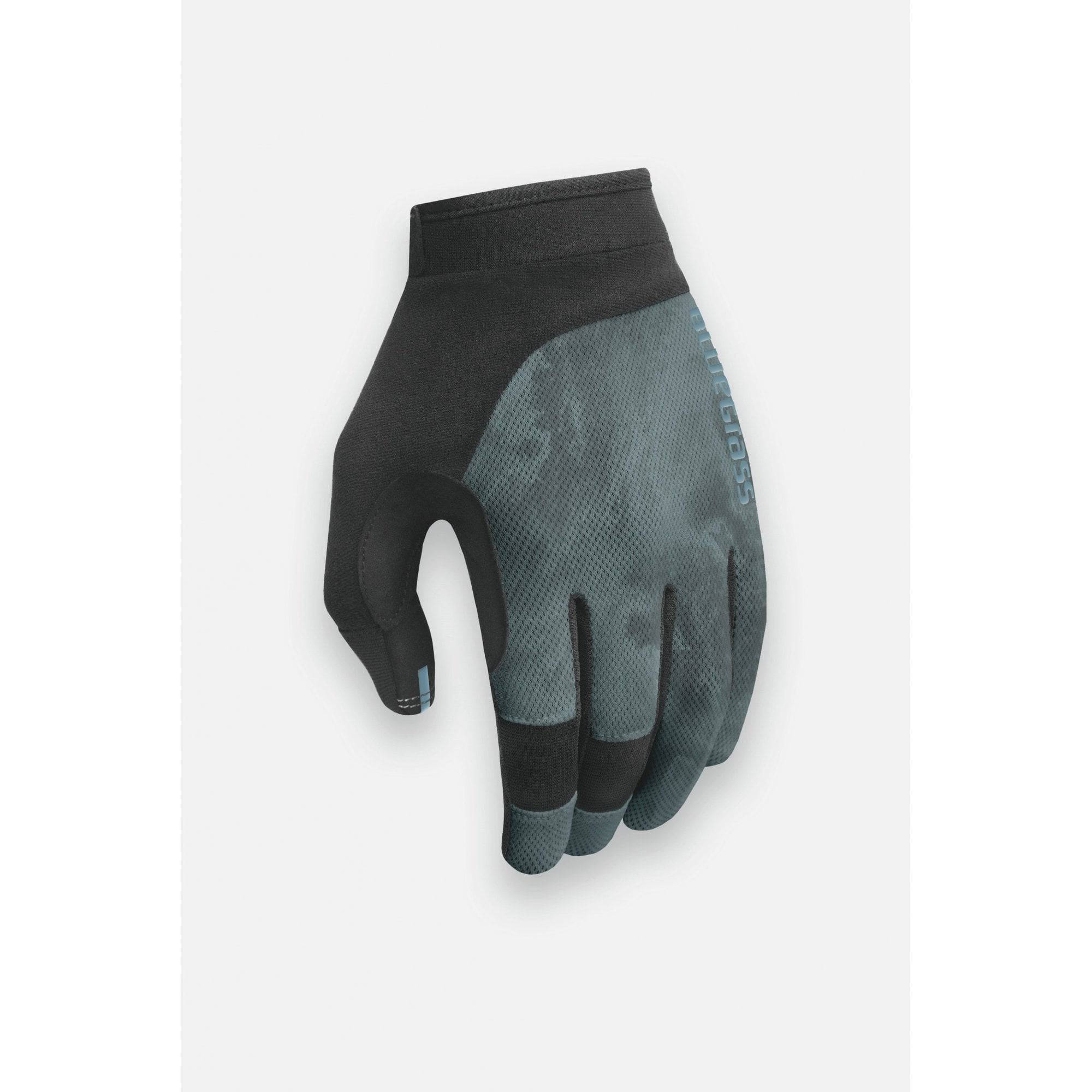 Bluegrass React mountain biking gloves with breathable mesh fabric and silicone grip for enhanced control and comfort.