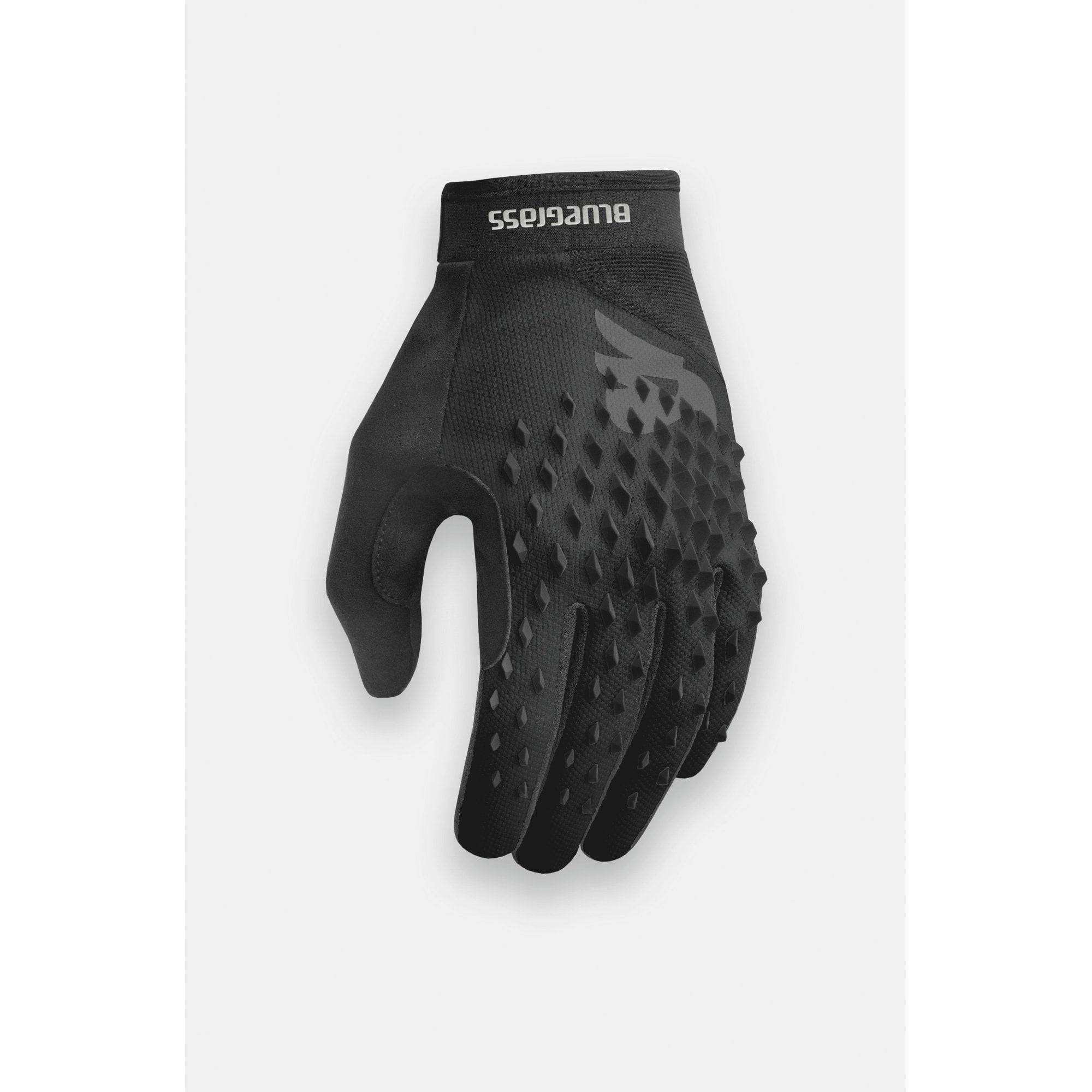 Bluegrass Prizma 3D mountain biking gloves with knuckle protection and touchscreen compatibility, blue color, close-up view