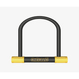 OnGuard Bulldog D-Lock with double bolt security features, LED key light, and sturdy metal construction for bicycle security.