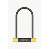 OnGuard Bulldog D-Lock with double bolt security and LED key light, heavy-duty bike lock accessory with key security features.