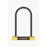 OnGuard Bulldog D-Lock with double bolt security and LED key light, heavy-duty bike lock accessory with key security features.