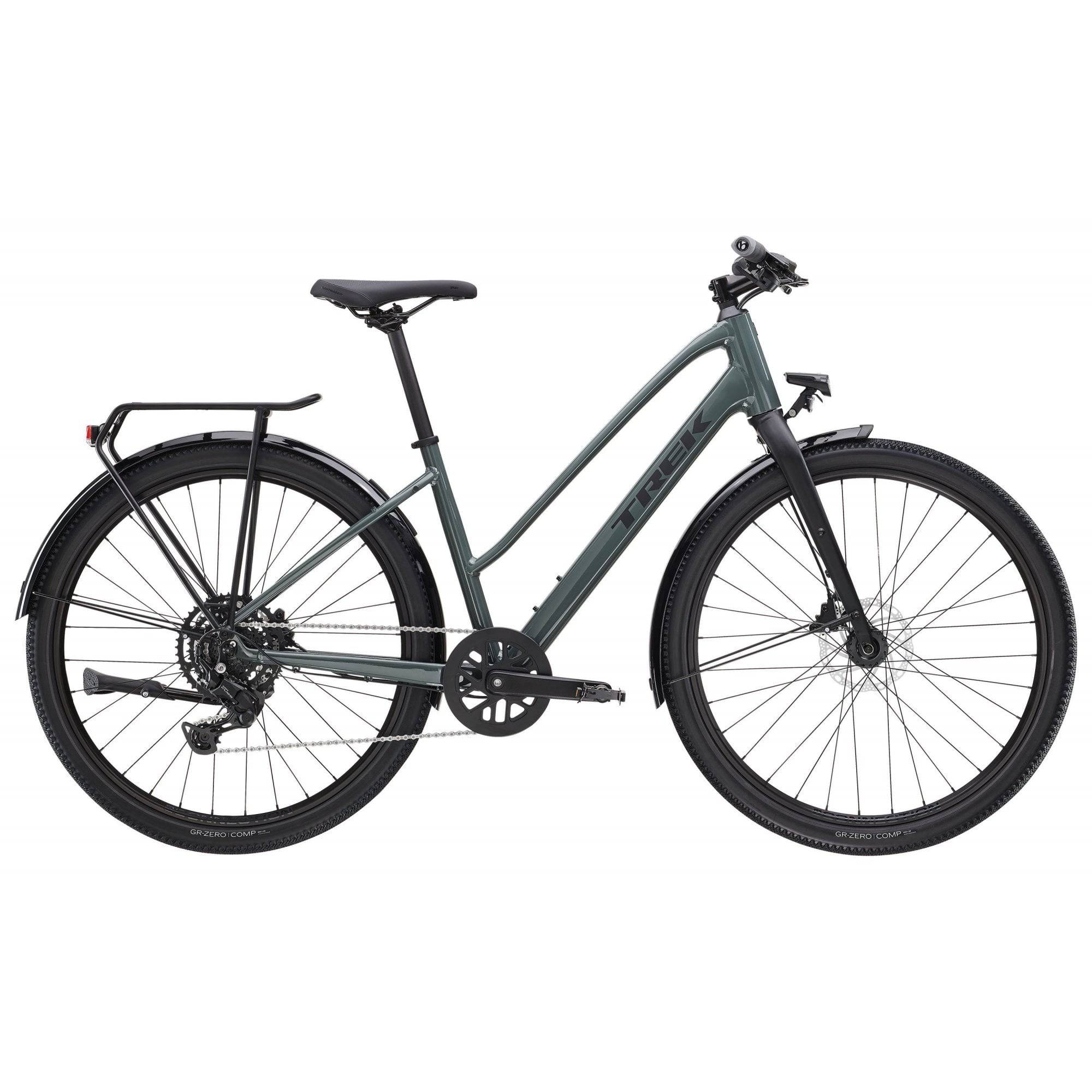 Trek Dual Sport 2 Stagger hybrid bike for women, featuring a lightweight frame, knobby tires, and versatile design for commuting and trail riding.