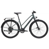 Trek Dual Sport 2 Stagger hybrid bike for women, featuring a lightweight frame, knobby tires, and versatile design for commuting and trail riding.
