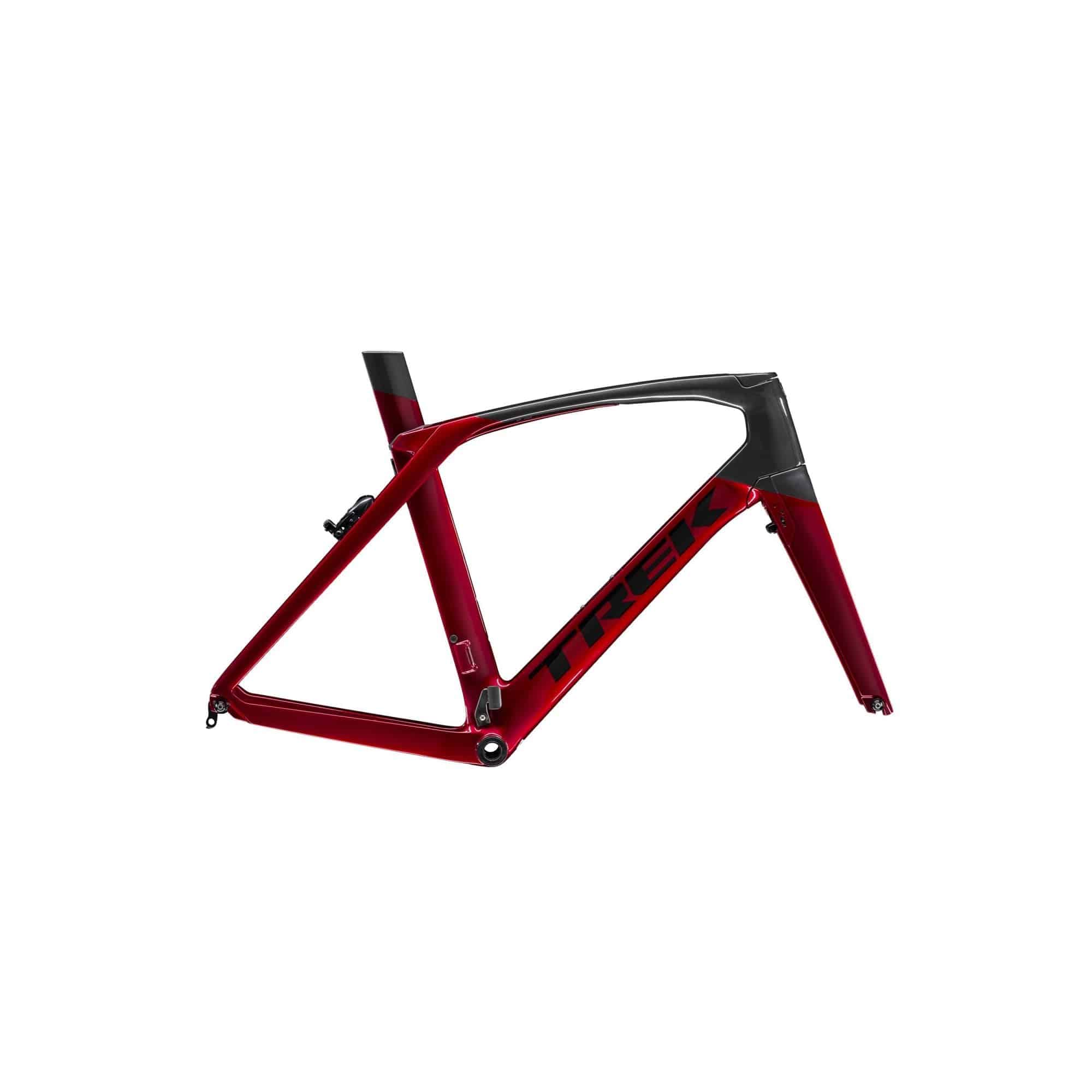 Trek Madone SLR road frameset with adjustable IsoSpeed and flat-mount disc brakes, showcasing sleek aerodynamic design.