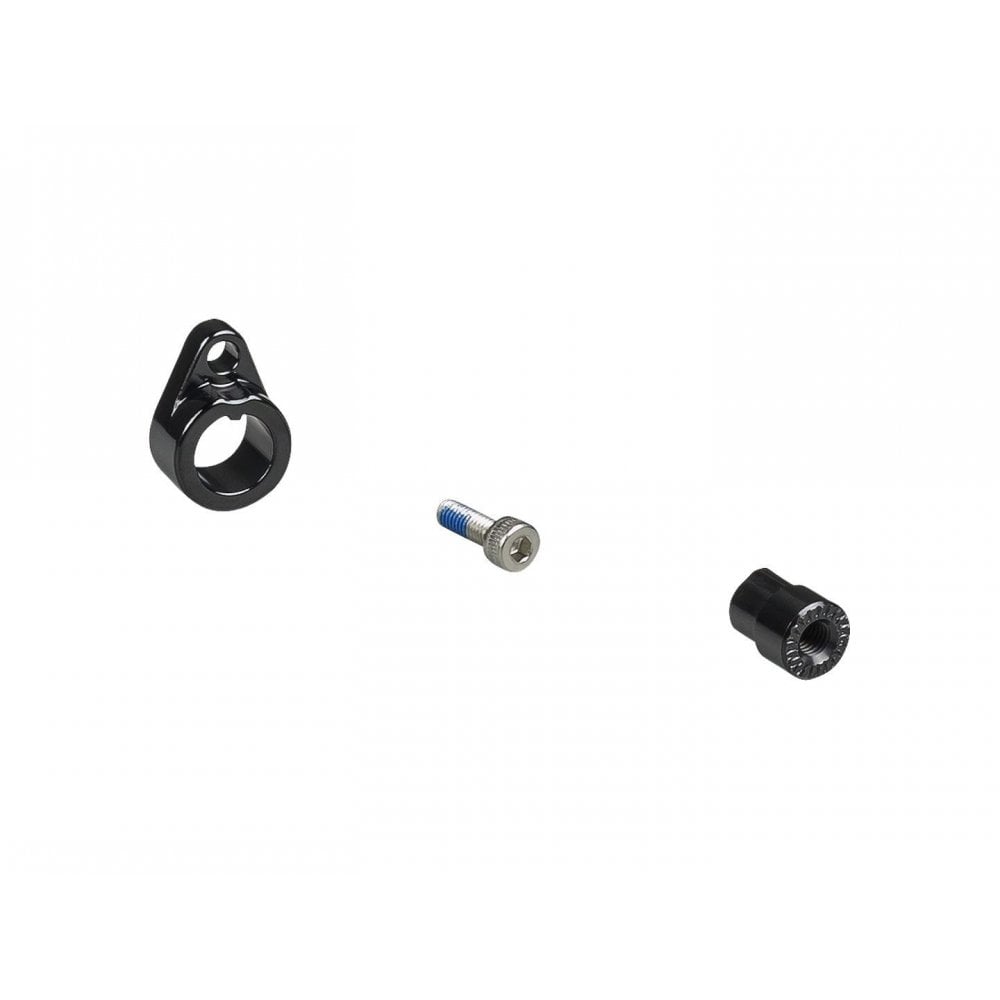 Black Trek Thru-Skew retention nut with mounting hardware for bikes, shown with components for secure bike wheel attachment.