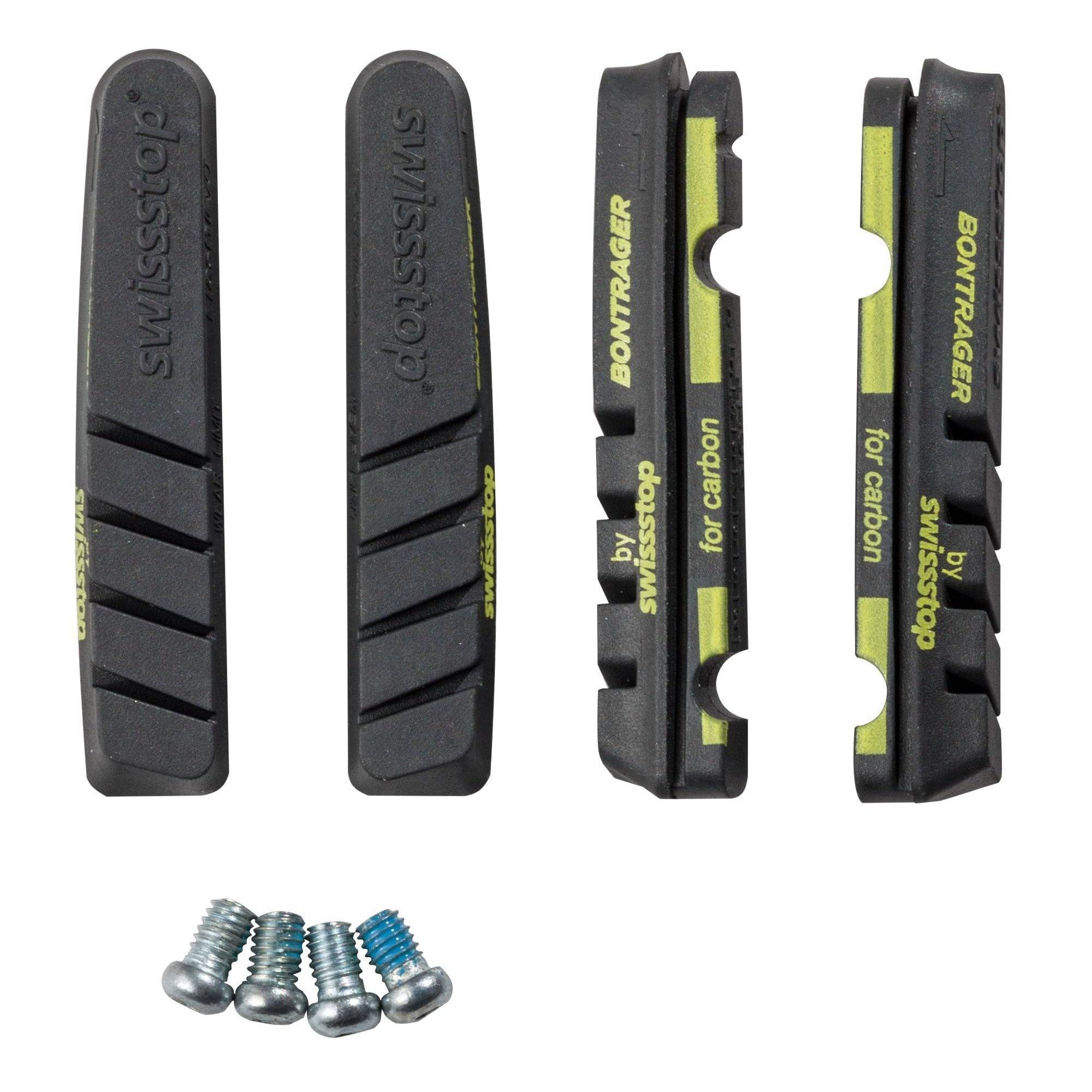 Bontrager Black Prince Flash Evo brake pads for carbon rims, compatible with Shimano and SRAM, shown in close-up view.