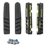Bontrager Black Prince Flash Evo brake pads for carbon rims, compatible with Shimano and SRAM, shown in close-up view.
