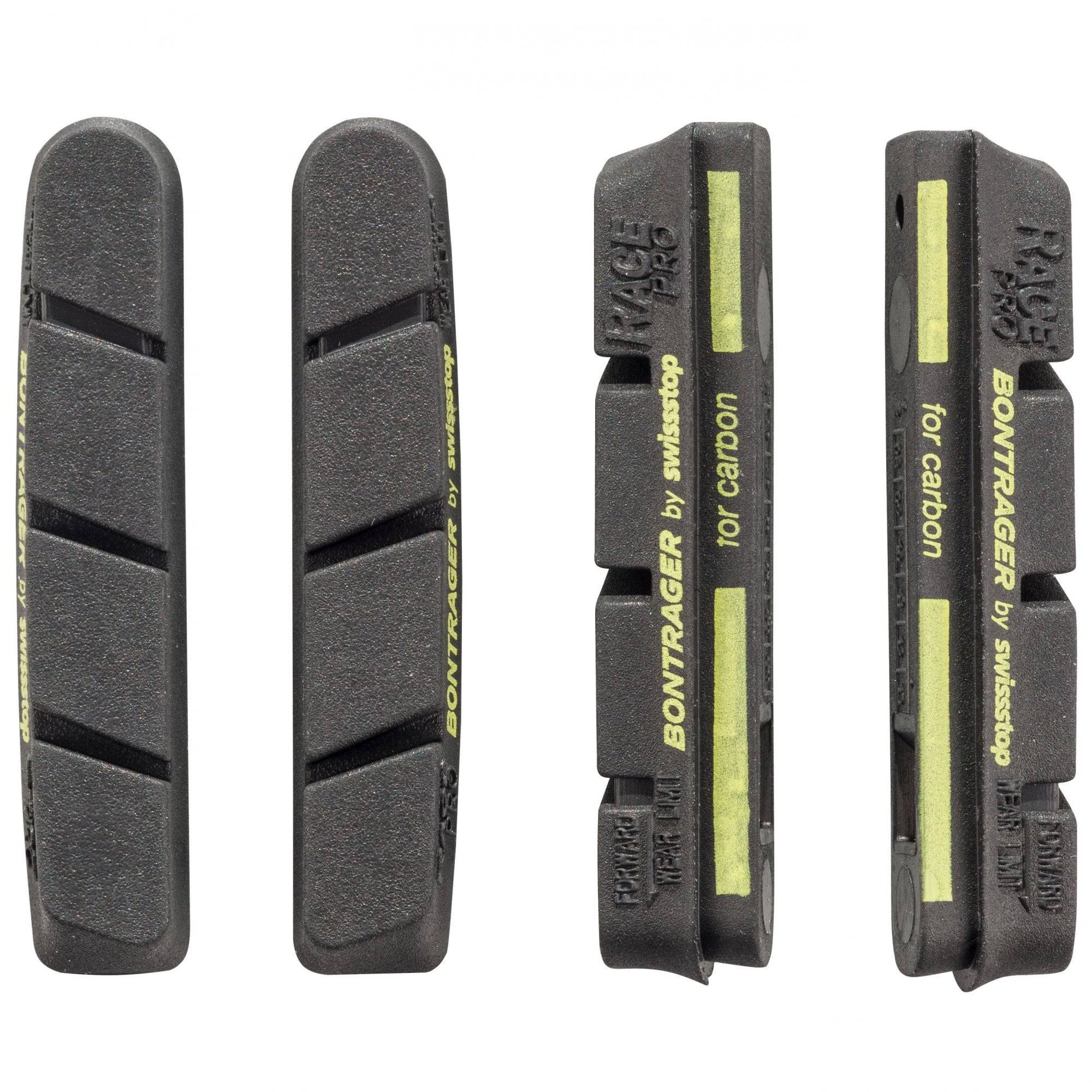 Bontrager Black Prince Race Pro brake pads for carbon rims, Campagnolo compatible bike component showing the brake pad and mounting hardware.