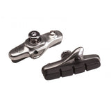 Pair of Bontrager road brake pad cartridges in black and grey for Shimano bikes, made with durable compound for reliable braking.