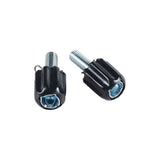 Trek black barrel adjusters for downtube brake cables, used for fine-tuning bike brake tension, component for bicycle maintenance.