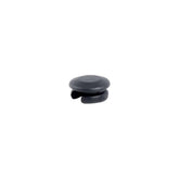 Black Trek round seat tube wire routing frame plug for mechanical shifting cable management on bicycle frame.