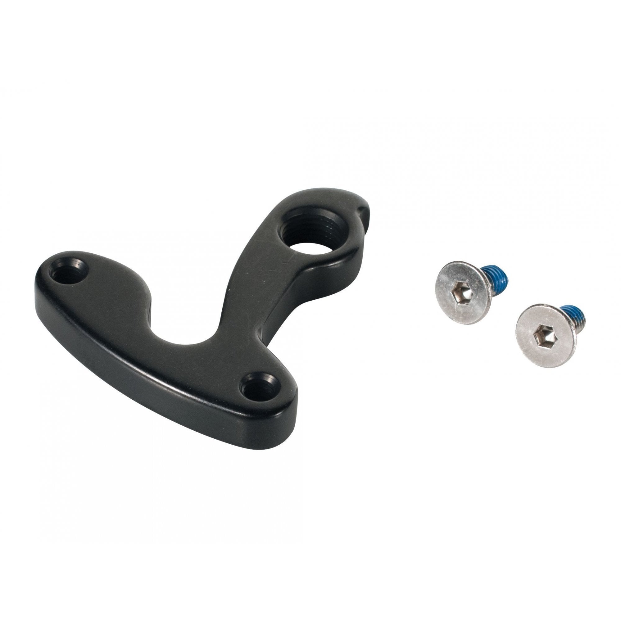 Trek 2011 Superfly Elite rear dropout and hanger, black, 135mm quick-release mountain bike component on a black background.