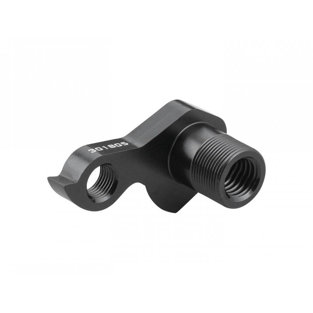 Trek ABP Convert rear derailleur hanger in black with thru axle, compatible bike component for rear drive side gearing.