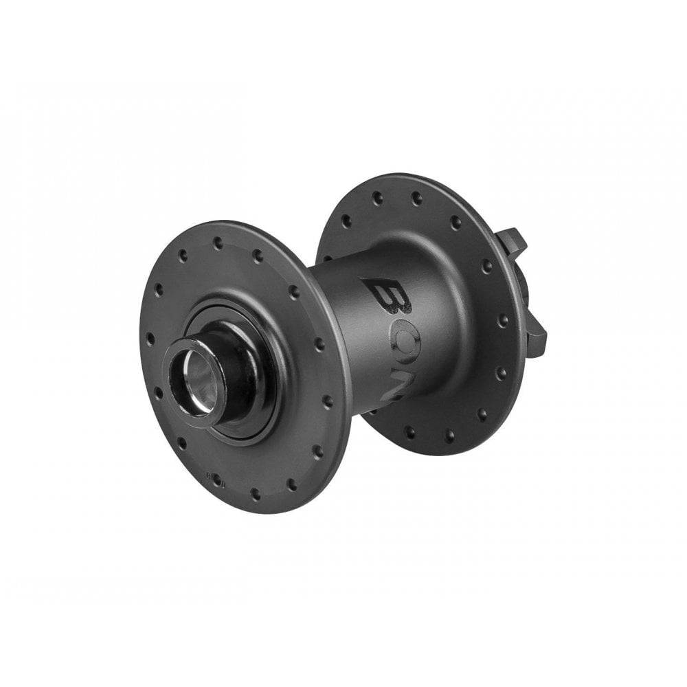 Bontrager Rapid Drive front hub, non-boost 100mm OLD, 28-hole, 6-bolt black bicycle wheel component.