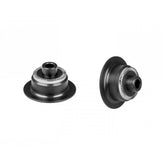 Black Bontrager Rhythm 5mm axle end caps for front and rear bike hub replacement, designed for durable component performance.