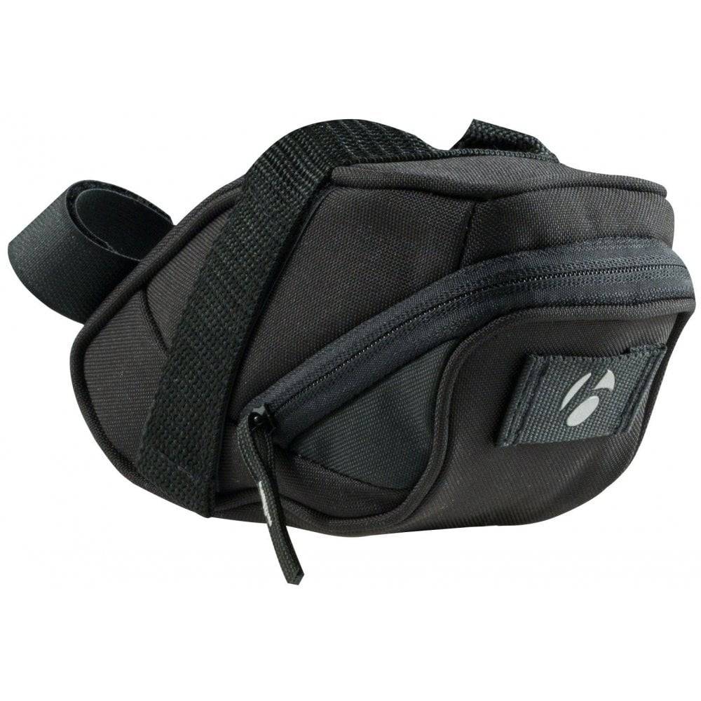 Bontrager Comp bike seat pack in black with rear light tab, 1.23L capacity, designed for bike accessories and storage.