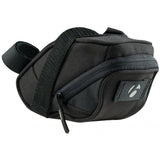 Bontrager Comp bike seat pack in black with rear light tab, 1.23L capacity, designed for bike accessories and storage.