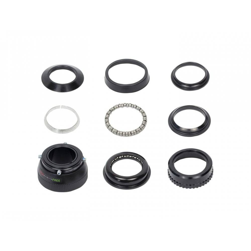 Black Bontrager steering lock for 28.6 mm (1-1/8") threadless bike headsets, accessory for bike security and steering control.
