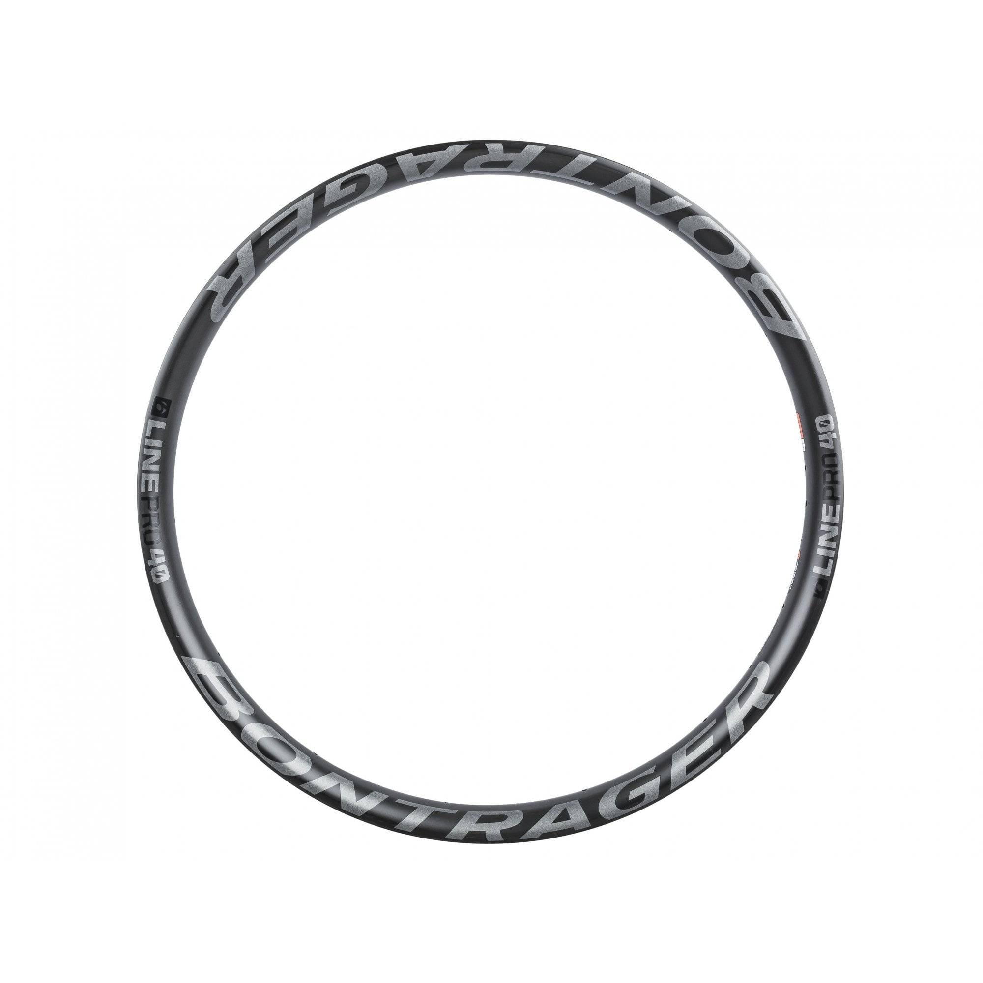 Bontrager Line Pro 40 TLR 27.5 MTB rim in anthracite, tubeless-ready, 28H, for front or rear mountain bike use.