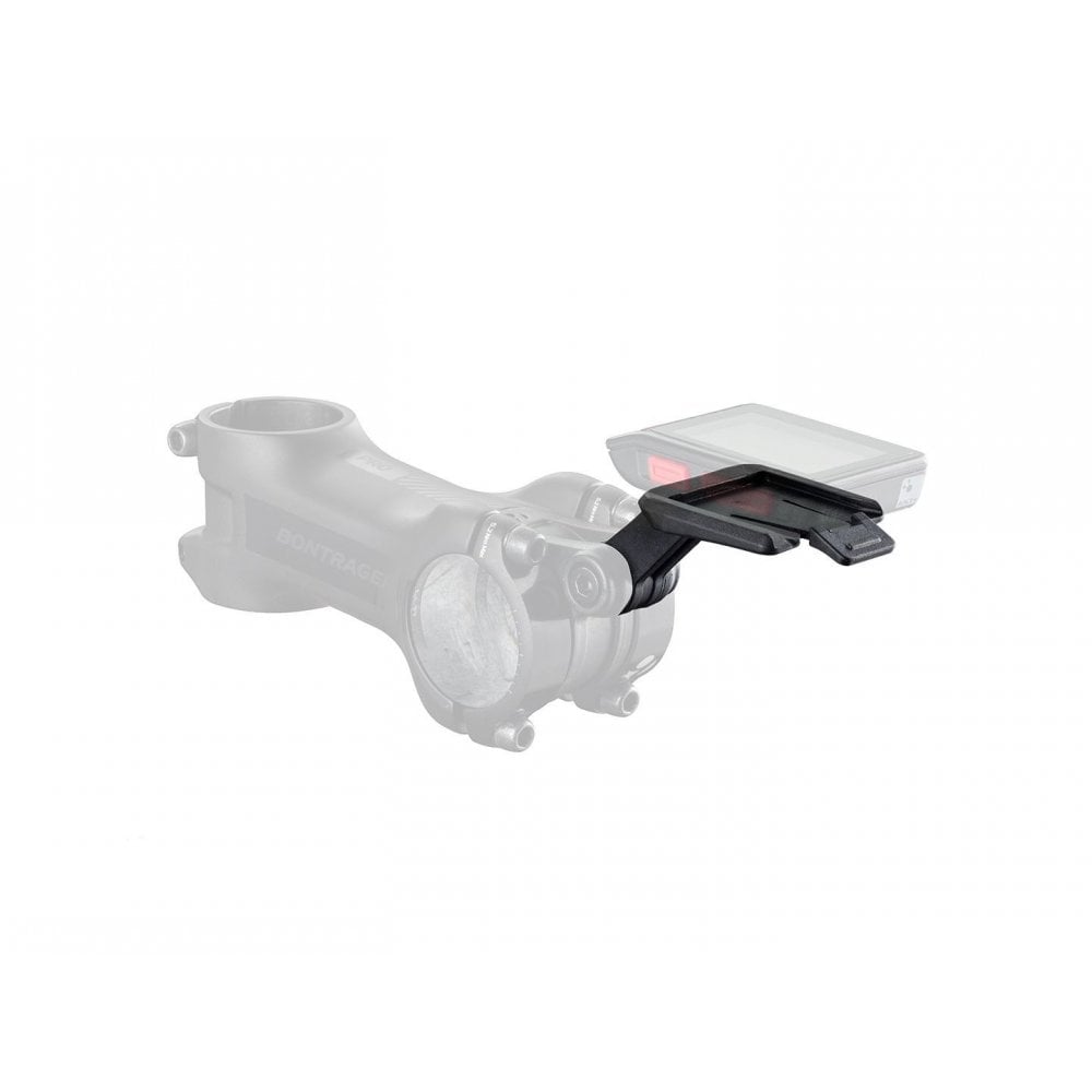 Black Bontrager Blendr RIDEtime Trip Mount attached to a stem, designed for Blendr-compatible bike accessories.