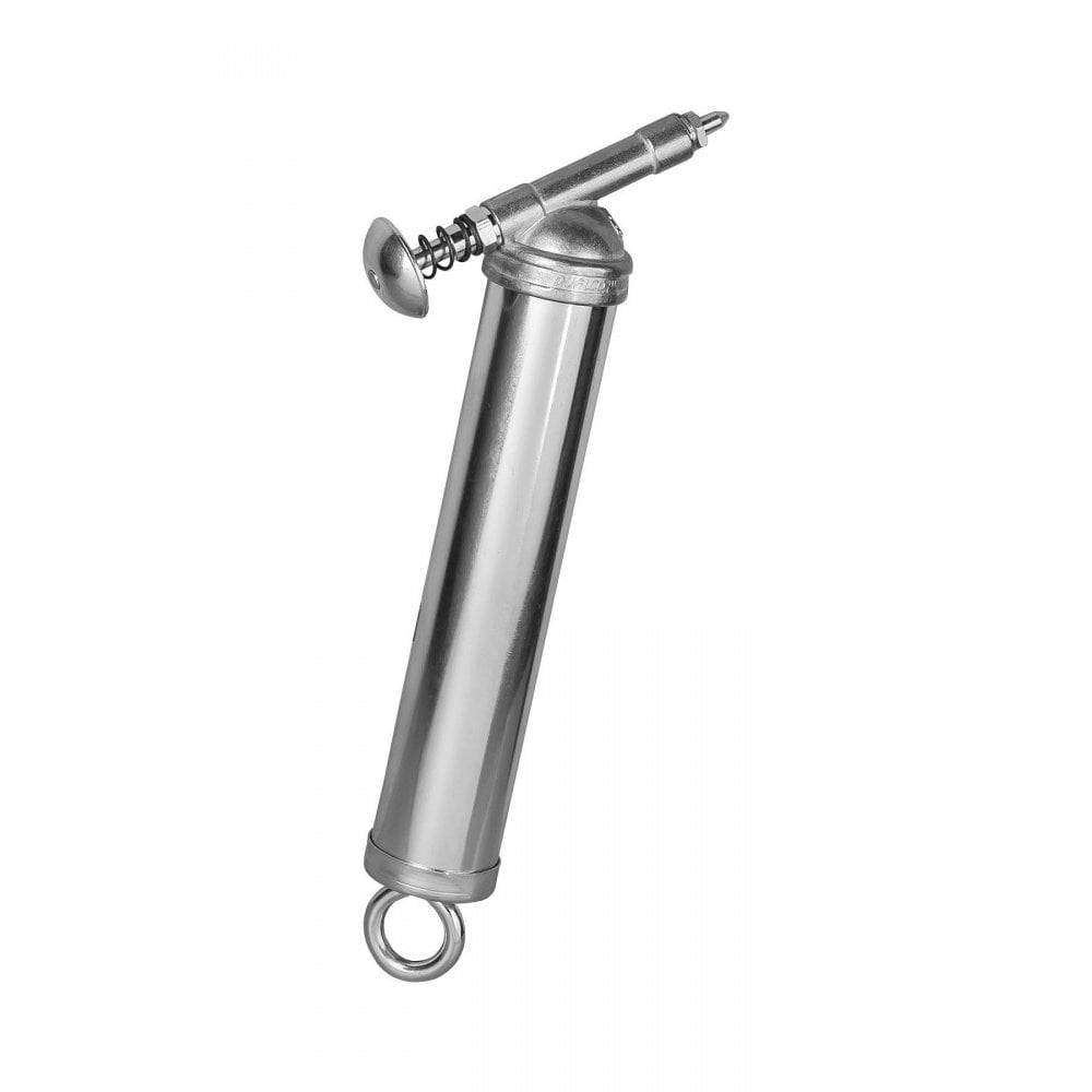 Bontrager Silver Grease Gun for bike maintenance, workshop tool compatible with 90ml cartridges, shown with grease applicator.