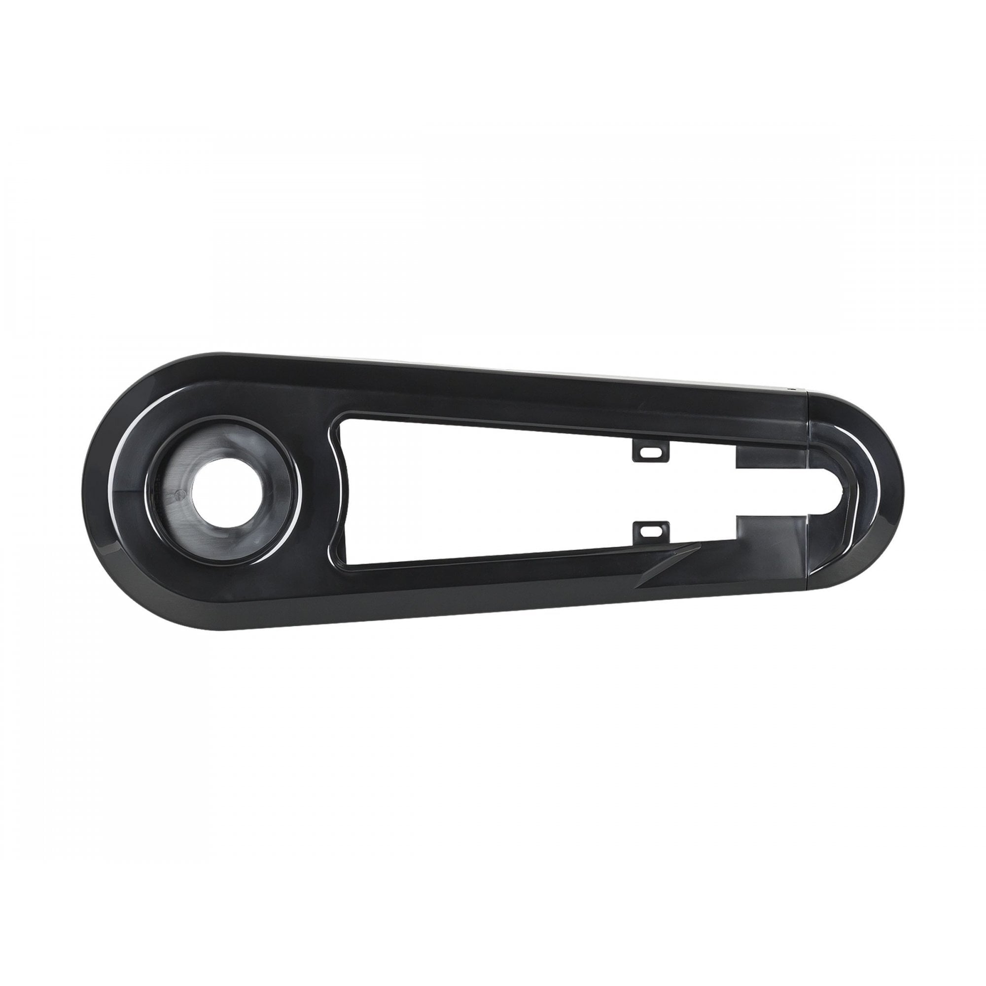 Black Trek Precaliber 16 bike chainguard protecting the chain on a child's bike, made of durable components for chain protection.