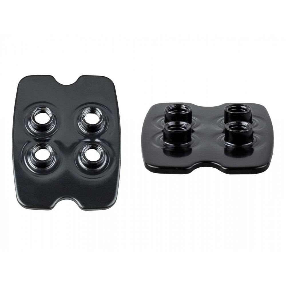 Black Bontrager road shoe SPD pedal adapter pair for 2-bolt cleats on cycling shoes, compatible with Bontrager road pedal systems.