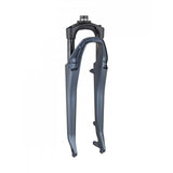 Bontrager District+ 8 700C road bike forks showing the sleek black components designed for precise steering and durability.