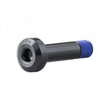 Black Trek M8x1.25 button head shock mount bolts, 33mm length, for full-suspension bike components, shown on bike part
