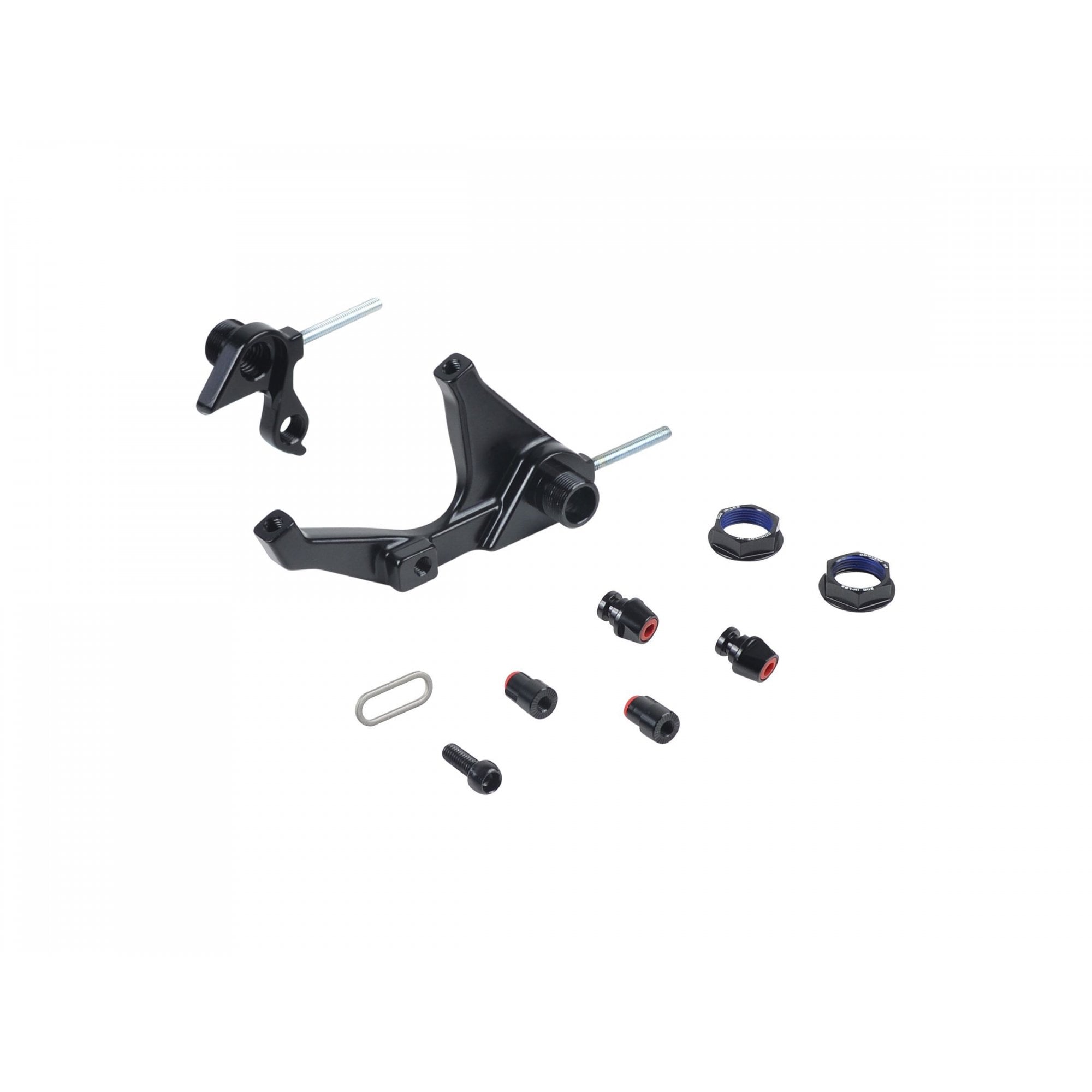 Trek MTB rear horizontal sliding dropout kit with 142x12mm thru axle in black, component for bike frame compatibility.