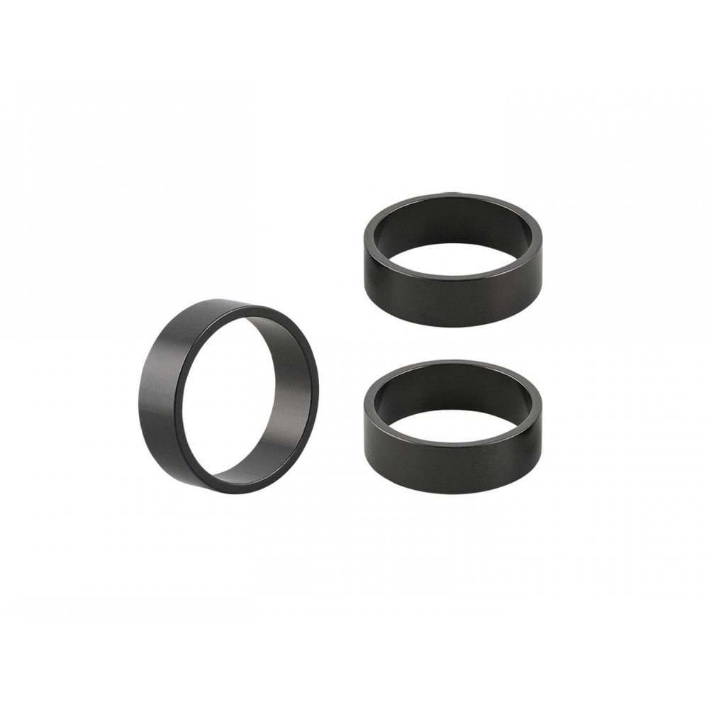 Bontrager 10mm alloy headset spacers for 1-1/8" bike forks, black, 3-pack, 28.6mm diameter, component for bike assembly