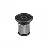 Black Bontrager headset expander plug and top cap for 1-1/8 inch carbon fiber steer tubes, compatible with Trek bicycles.