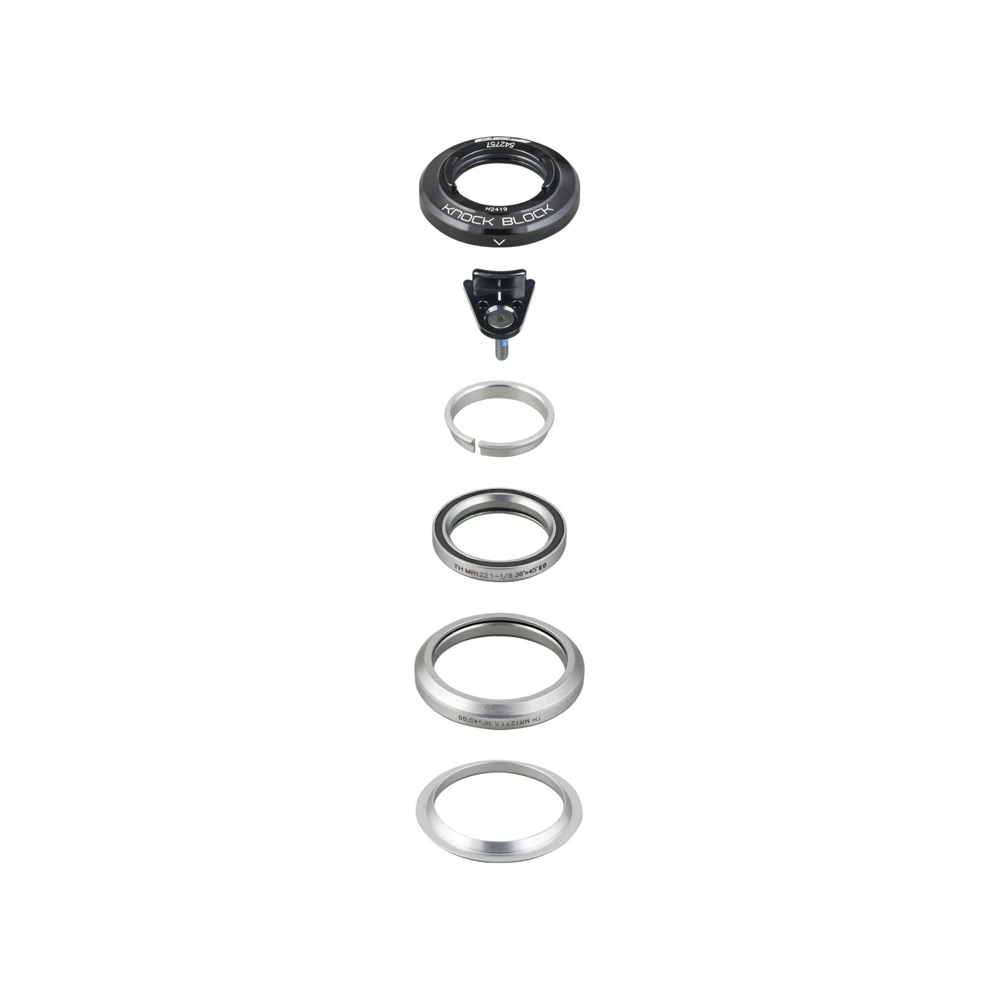 Trek Knock Block 58-degree headset assembly with display chip, black finish, 28.6mm diameter, 1-1/8 inch size, bicycle component