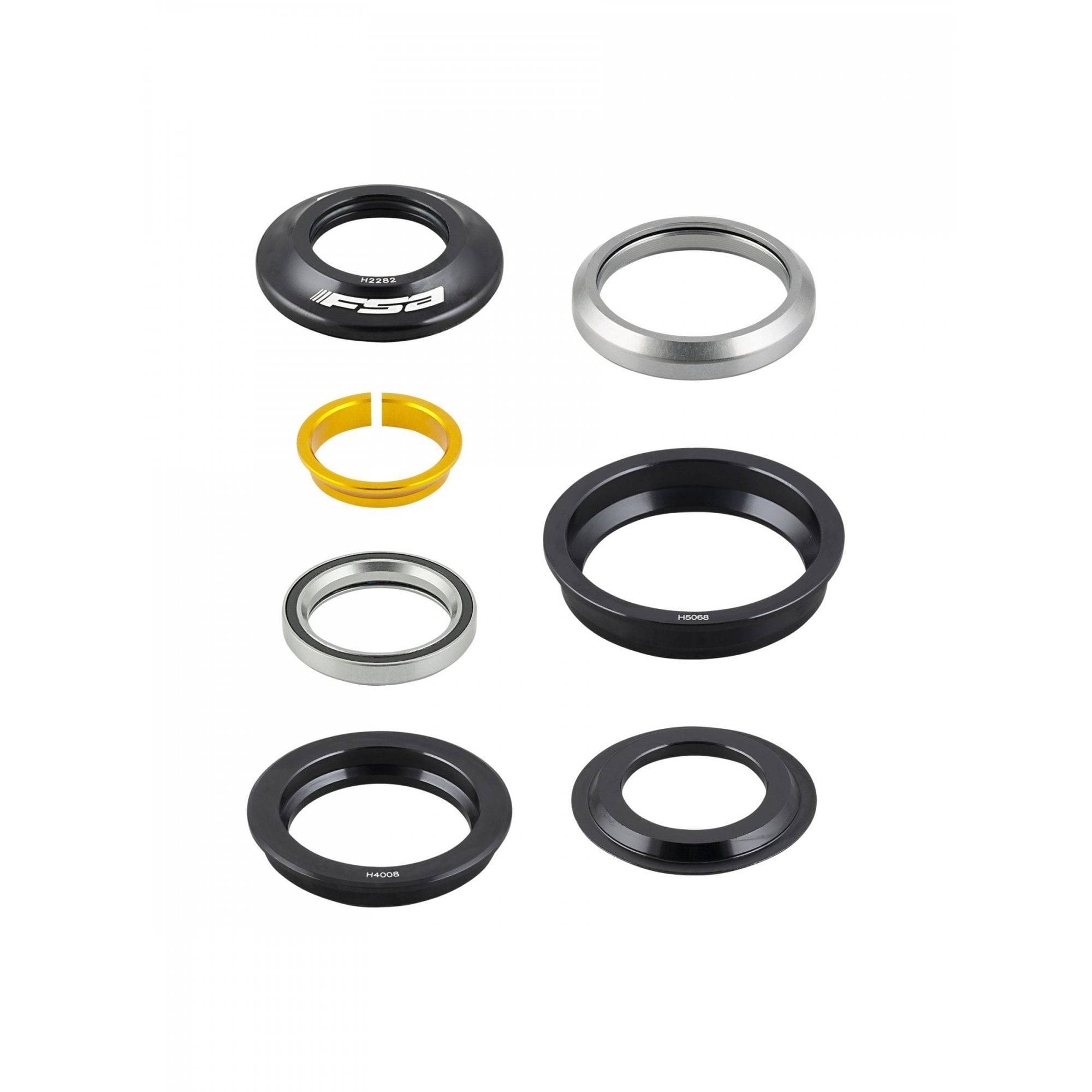 Trek 2018 Session 0-Degree Headset Assembly in black with 28.6mm 1-1/8" components, showing the headset and spacers.