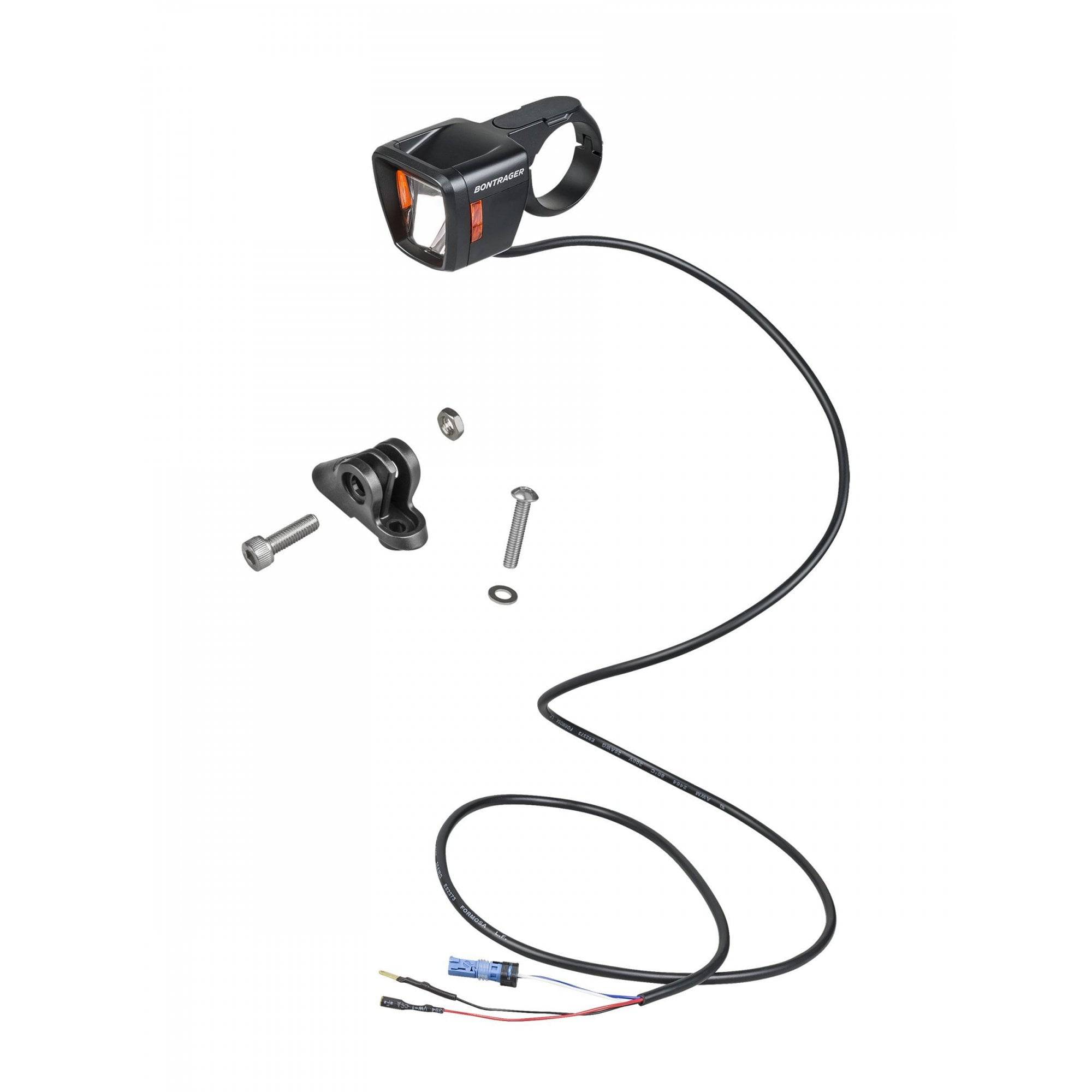 Bontrager Lync Ion front light mount for Bosch eBikes, black and white accessory, designed for secure stem attachment.