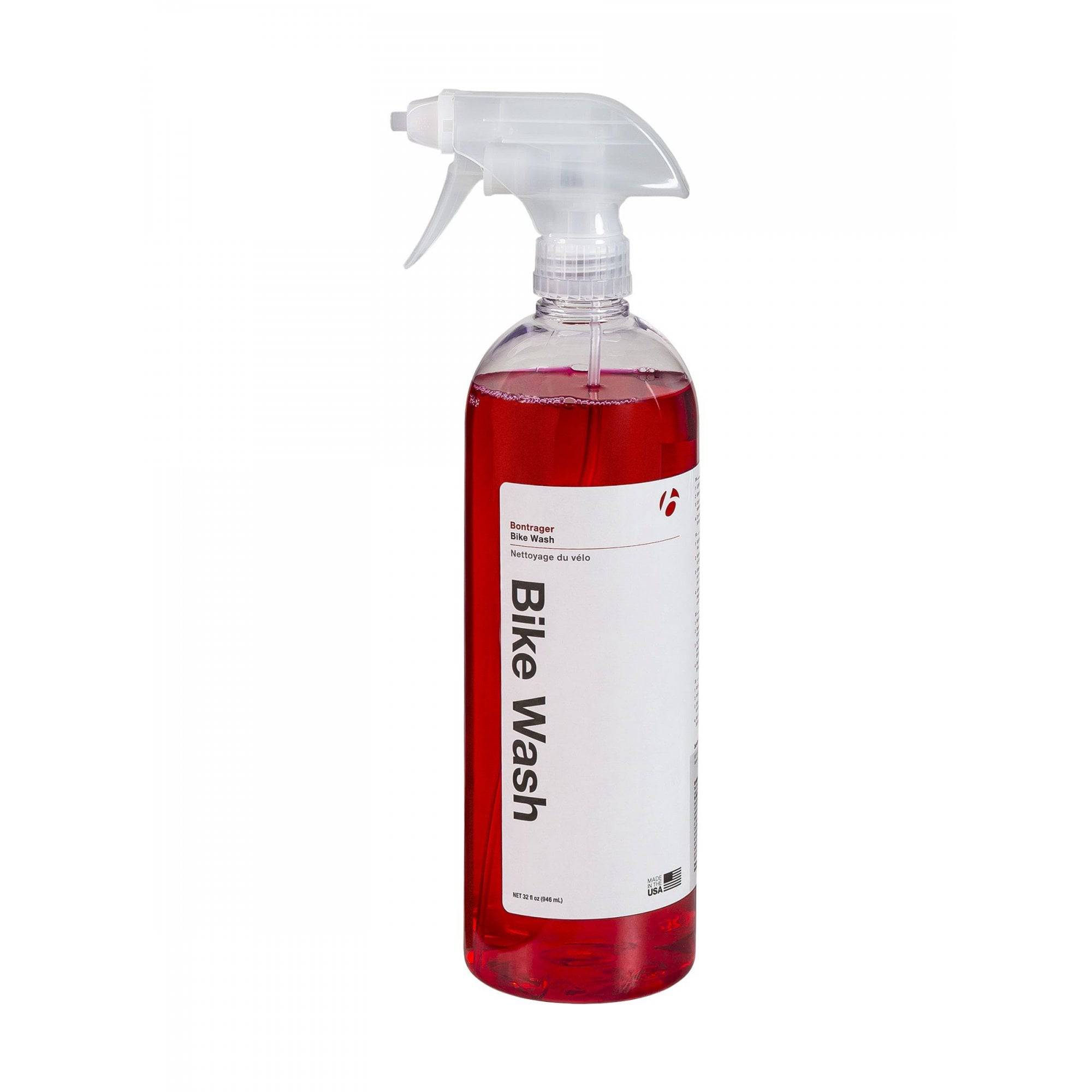 Bontrager Bike Wash Spray 32oz in workshop setting, showing the safe cleaner for all bike paints and surfaces.
