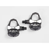 Bontrager Elite Road Pedal Set in black with cleats and adjustable tension, compatible with 9/16-inch crank arms for cycling.