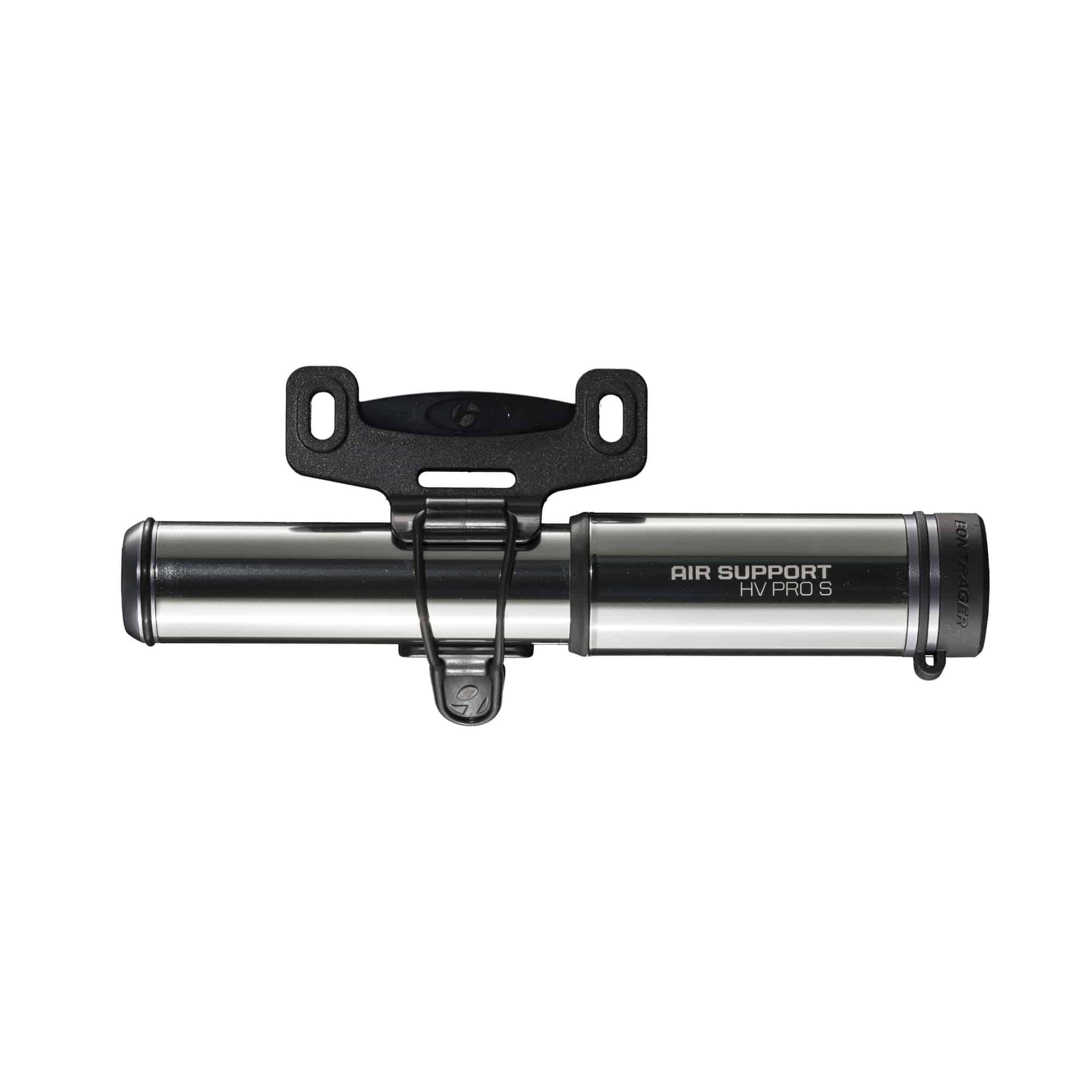 Bontrager Air Support HV Pro mini bike pump in silver for Presta valves, compact and portable cycling accessories.