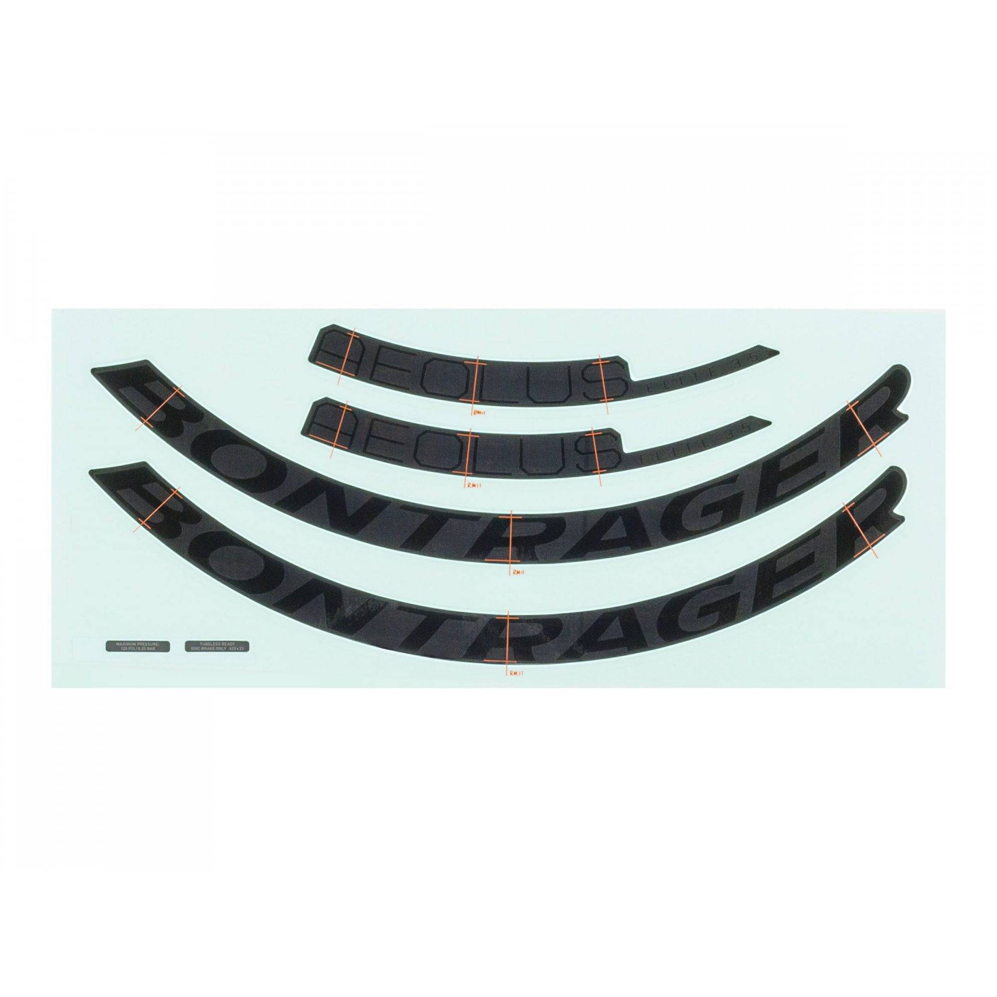 Bontrager Aeolus Elite 35 bike rim decal set, durable component decals for bike rims, black and red design, bike accessory.