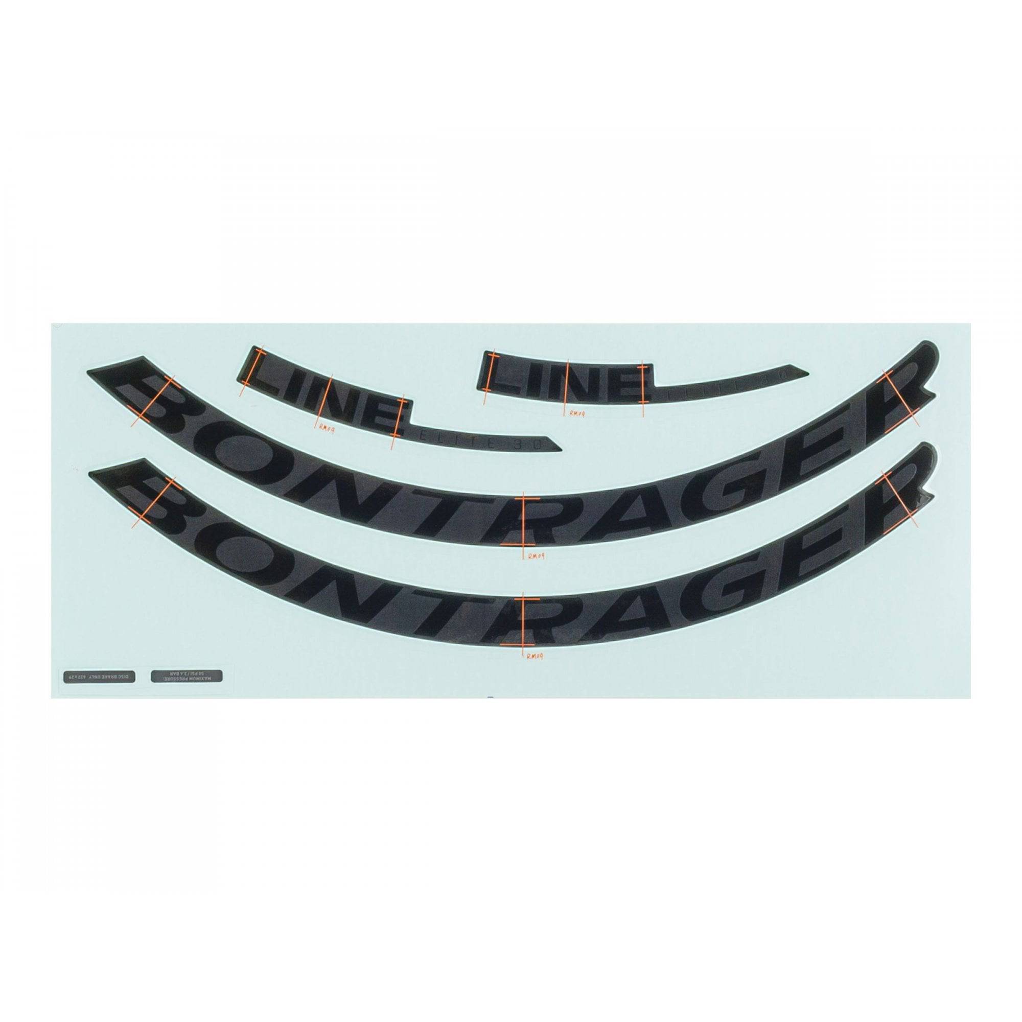 Bontrager Line Elite 30 rim decal set for 29-inch mountain bike rims, durable component decals for bike customization.