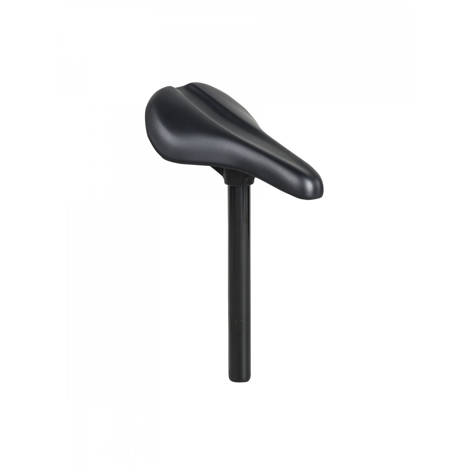 Trek Precaliber 16 bike saddle with integrated 205mm seatpost in black, showing the padded seat and sleek design.