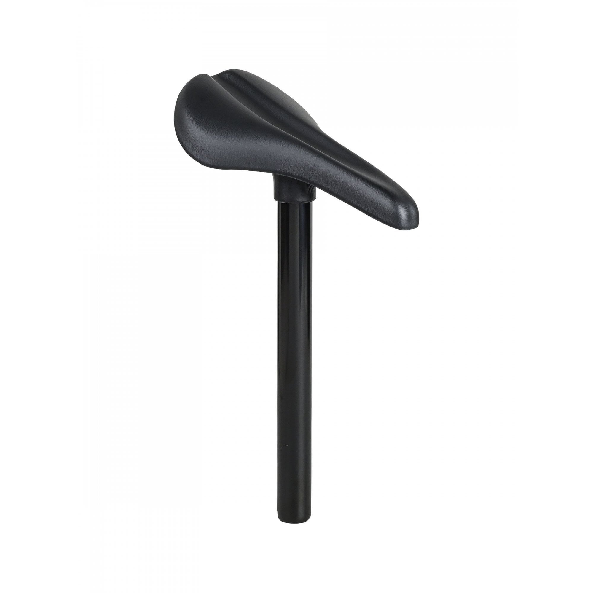 Trek Precaliber 20 bike saddle with integrated 27.2mm seatpost in black, showcasing the sleek, ergonomic design.