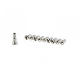 Trek Bontrager 13 gauge silver spoke nipples pack of 10 for bicycle wheel repair, showing metal components on a white background.