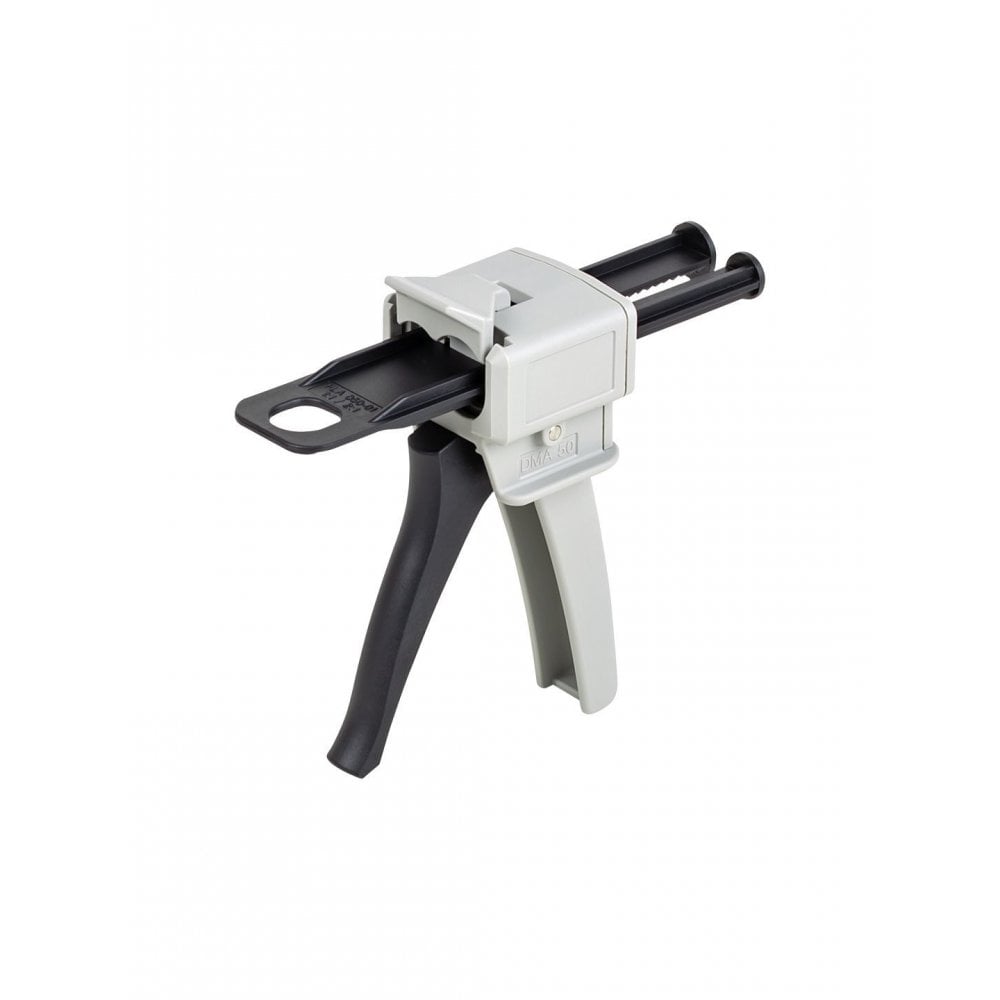 Trek 2-part 50 ml adhesive dispenser with grey and black workshop plunger, featuring 1:1 and 2:1 ratio for precise application