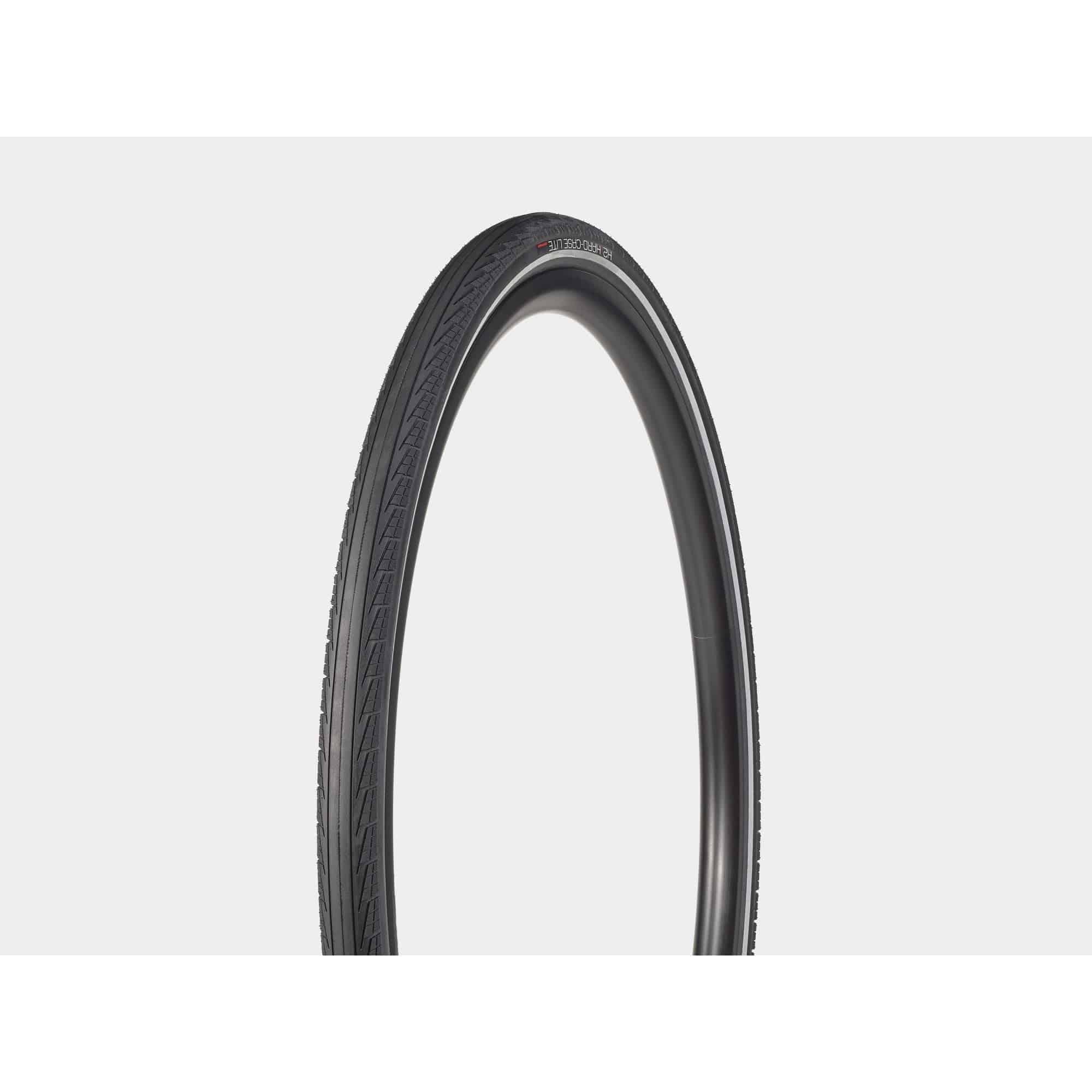 Bontrager H2 Hard-Case Lite reflective hybrid bike tires with puncture-resistant tread and durable rubber for cycling.
